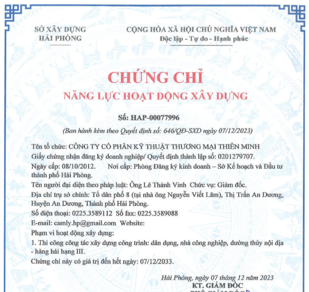 Chứng chỉ năng lực xây dựng